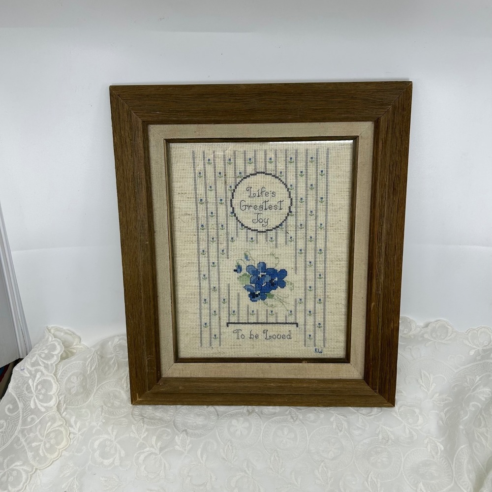 Vintage To Be Loved Cross Stitch Sampler Framed Art Work Floral Feminine